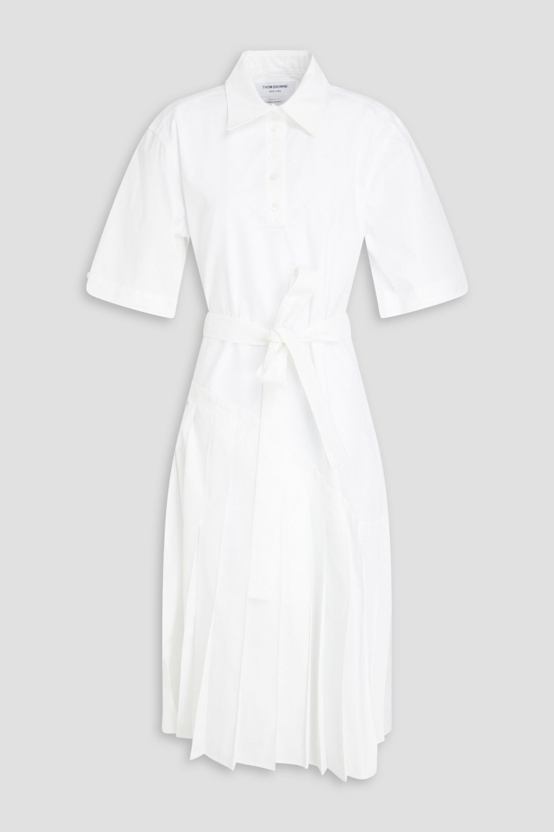 thom browne - pleated cotton-poplin midi shirt dress - white - it 38