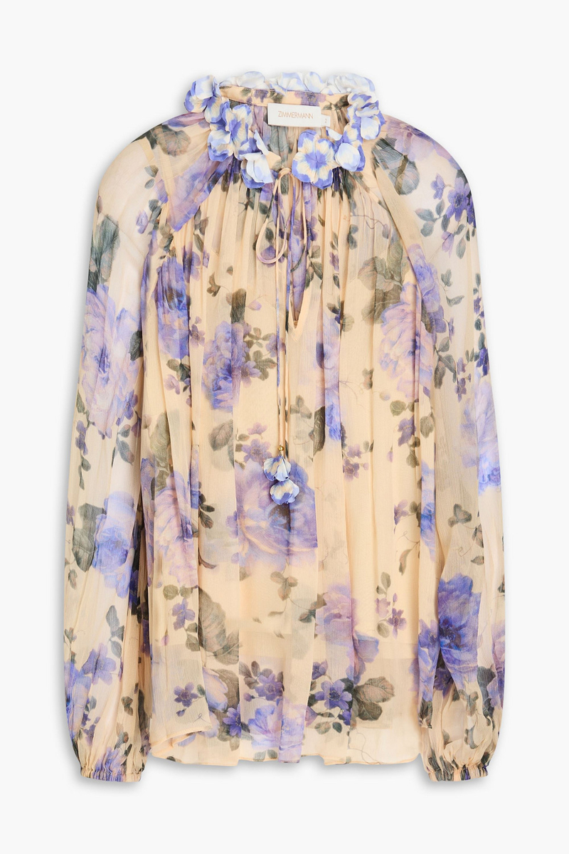 zimmermann - embellished floral-print silk-crepon blouse - neutral - 0