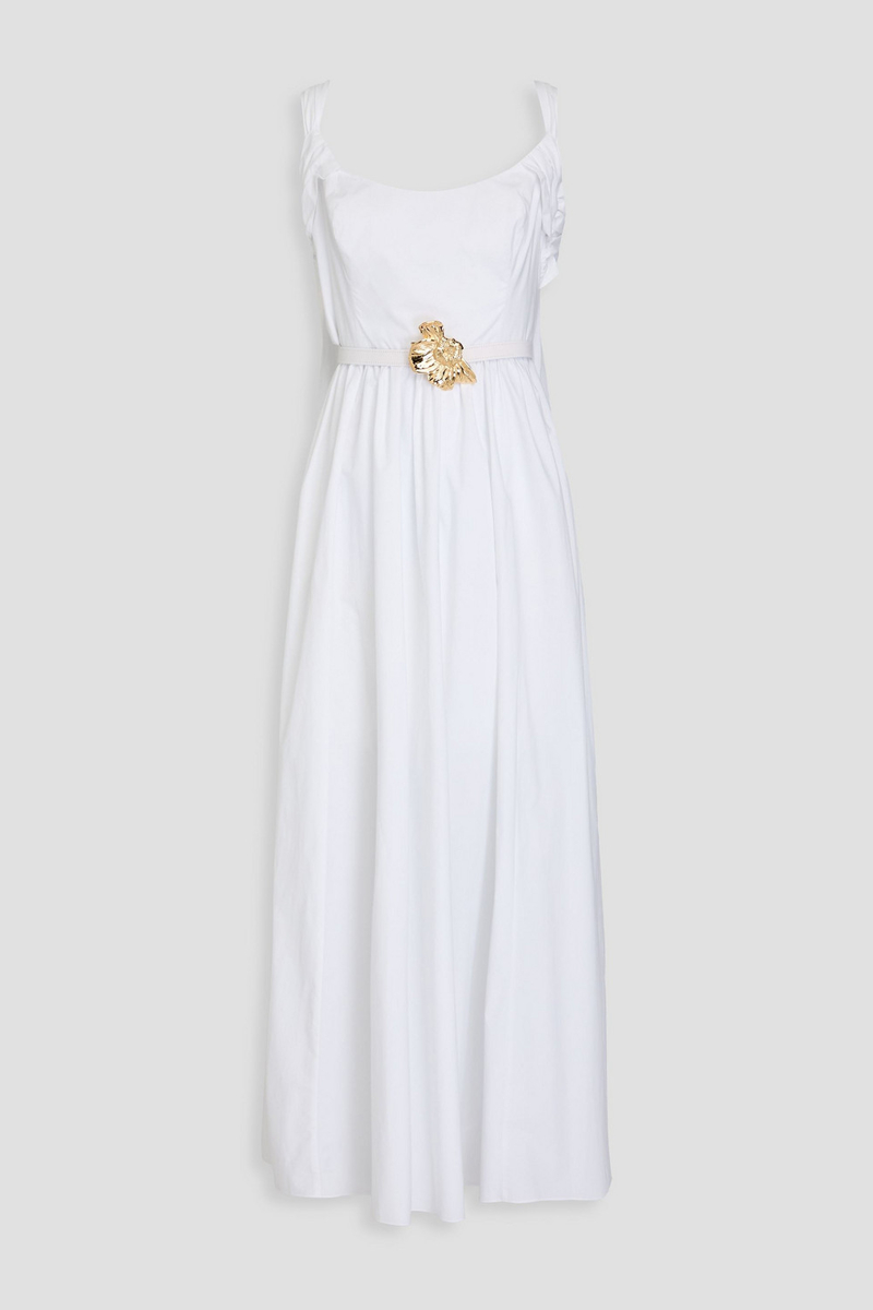 oscar de la renta - belted cotton-blend poplin maxi dress - white - us 0