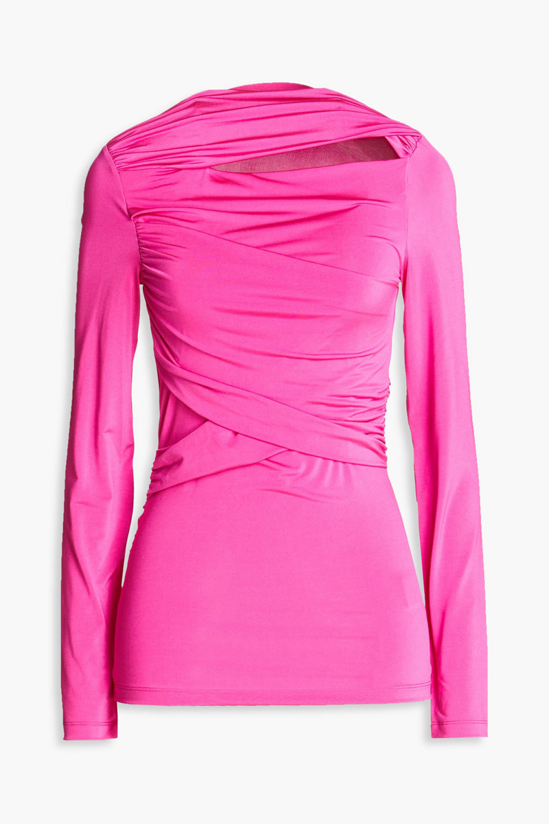 Victoria Beckham - Cutout draped satin-jersey top - Pink - S