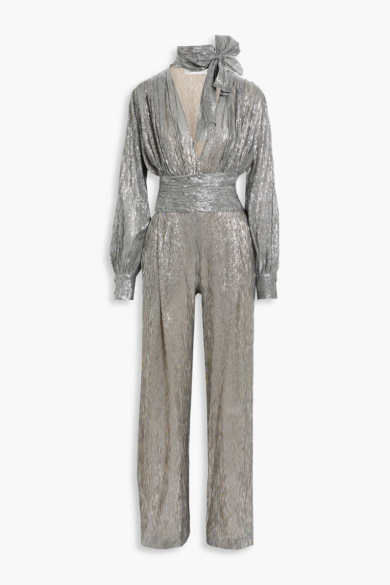 oscar de la renta - gathered metallic silk-blend jumpsuit - metallic - us 6