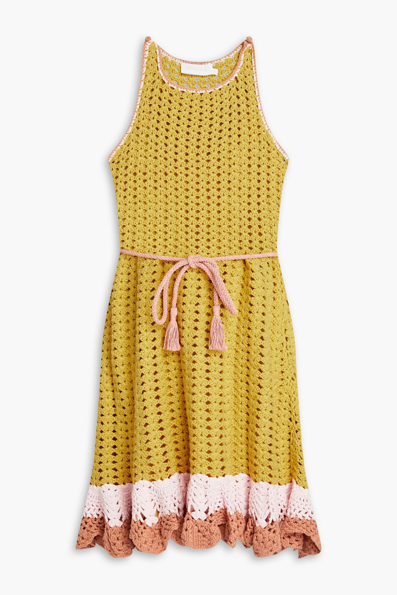 Zimmermann - Ruffled crocheted cotton mini dress - Yellow - 1