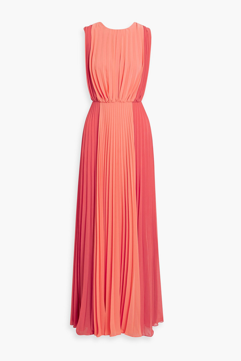 mikael aghal - pleated two-tone chiffon gown - orange - us 10