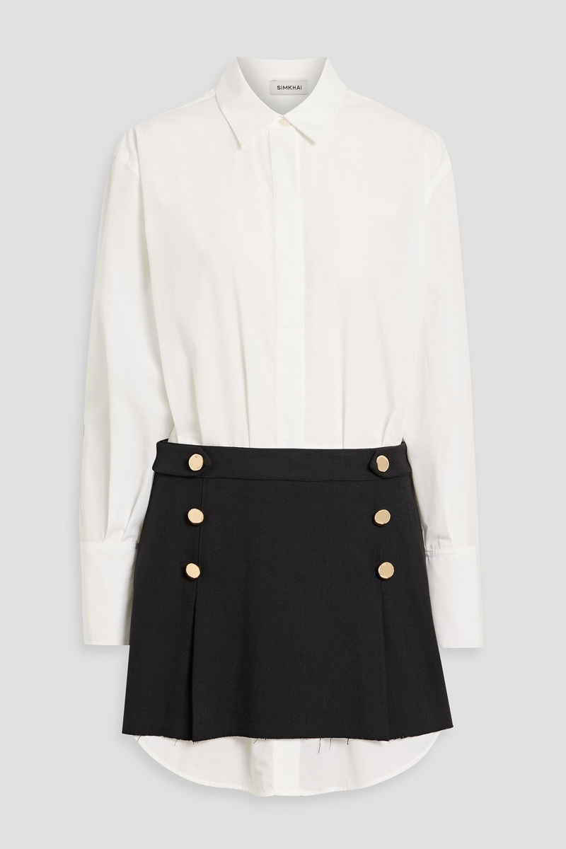 simkhai - warren poplin and twill mini shirt dress - white - us 00