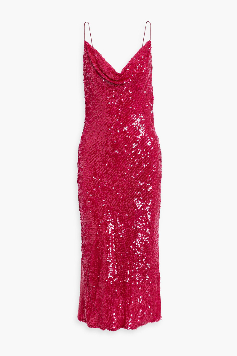 lapointe - draped sequined chiffon midi dress - pink - us 2