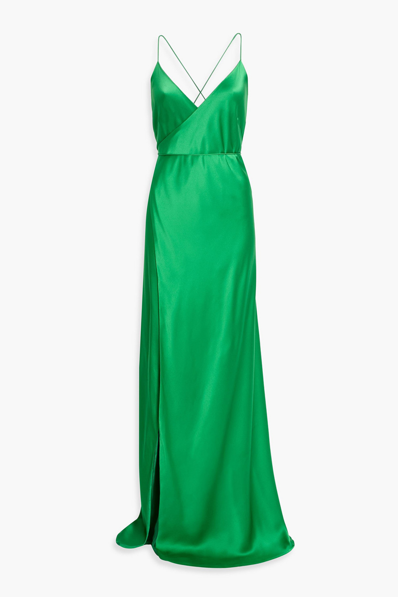 michelle mason - silk-satin wrap gown - green - us 8
