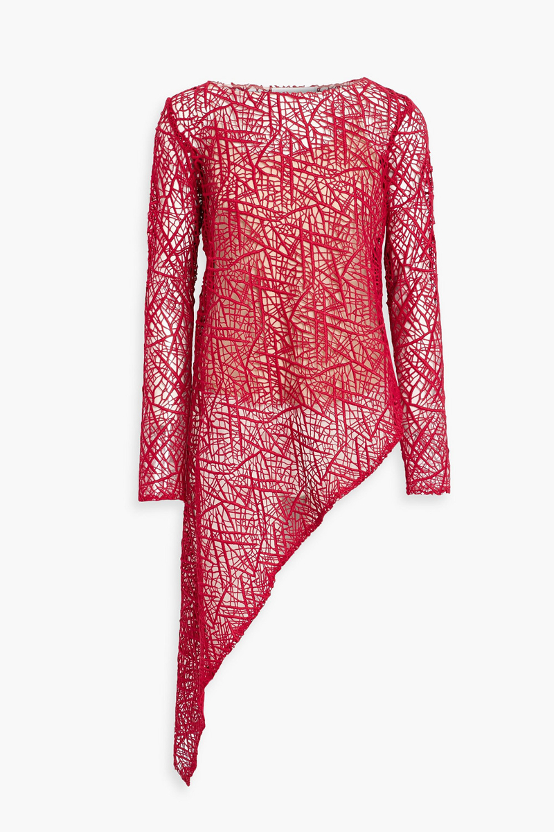 oscar de la renta - asymmetric guipure lace top - red - us 2