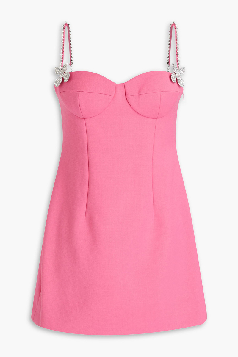 area - crystal-embellished wool-blend crepe mini dress - pink - us 8