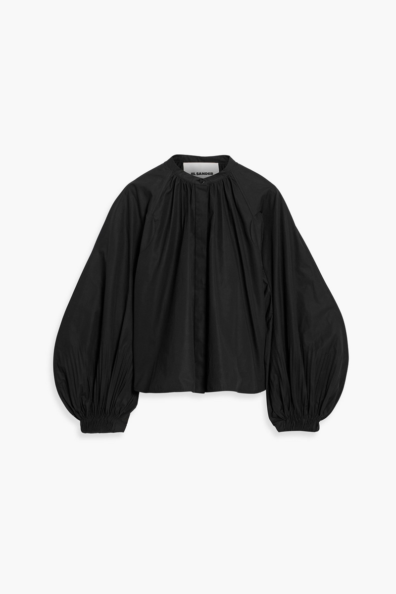 jil sander - pleated cotton-poplin blouse - black - fr 34