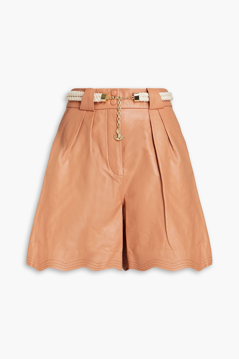 zimmermann - belted scalloped leather shorts - neutral - 00