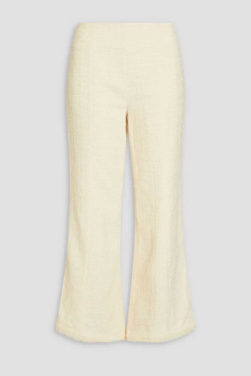 zimmermann - cropped cotton-blend tweed bootcut pants - white - 2