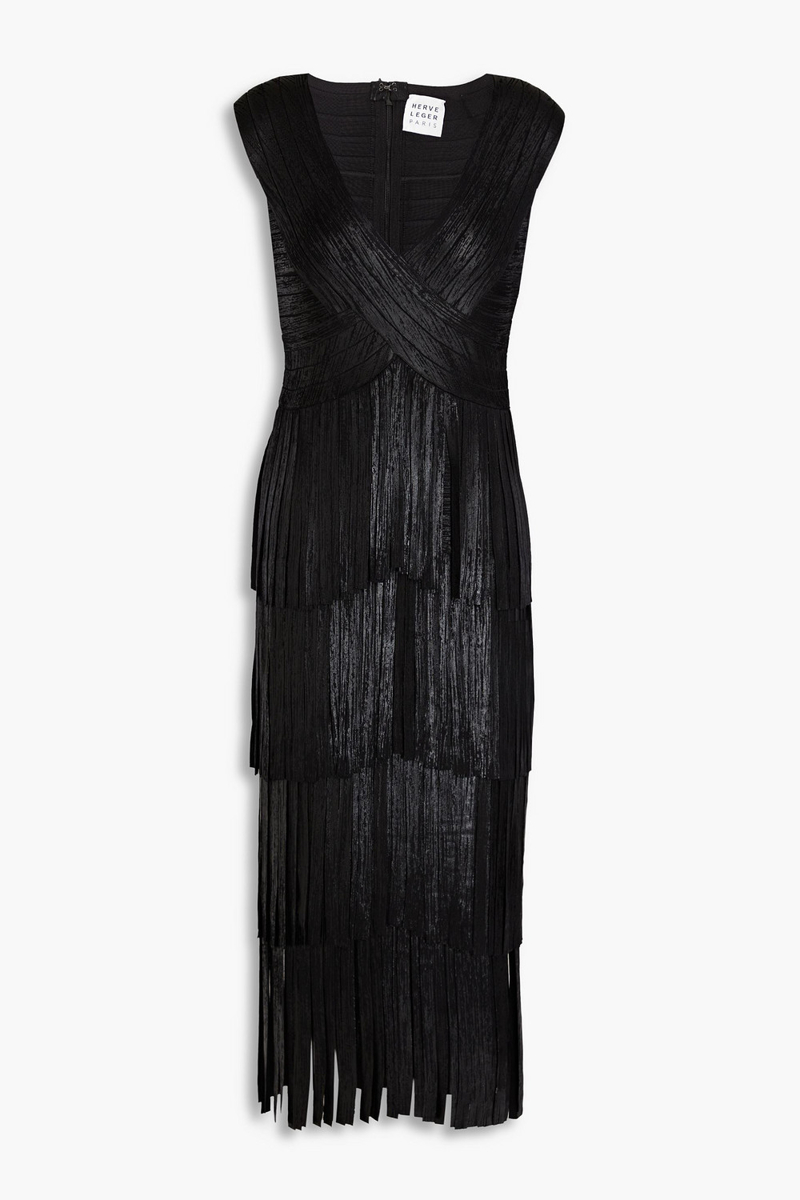 Hervé Léger - Fringed bandage midi dress - Black - XXS