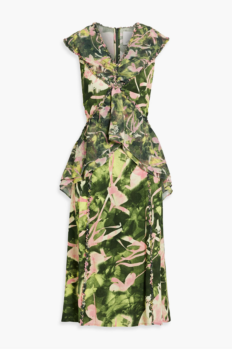 3.1 phillip lim - ruffled floral-print georgette and crepe midi dress - green - us 0