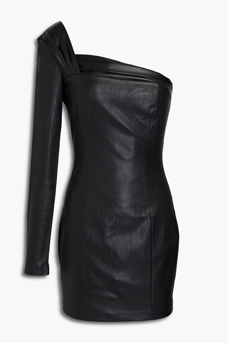 Zeynep Arcay - One-shoulder gathered stretch-leather mini dress - Black - US 8