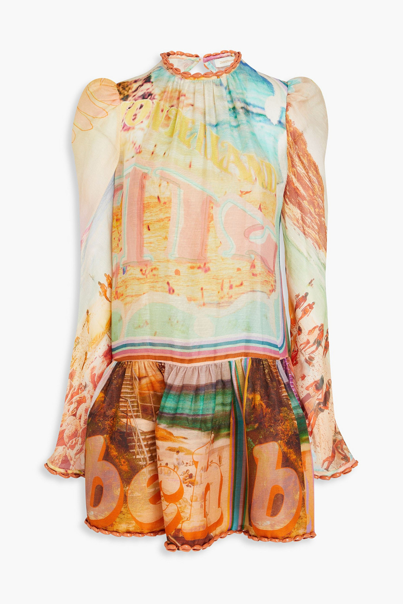 zimmermann - shell-embellished printed linen and cotton-blend gauze mini dress - yellow - 00
