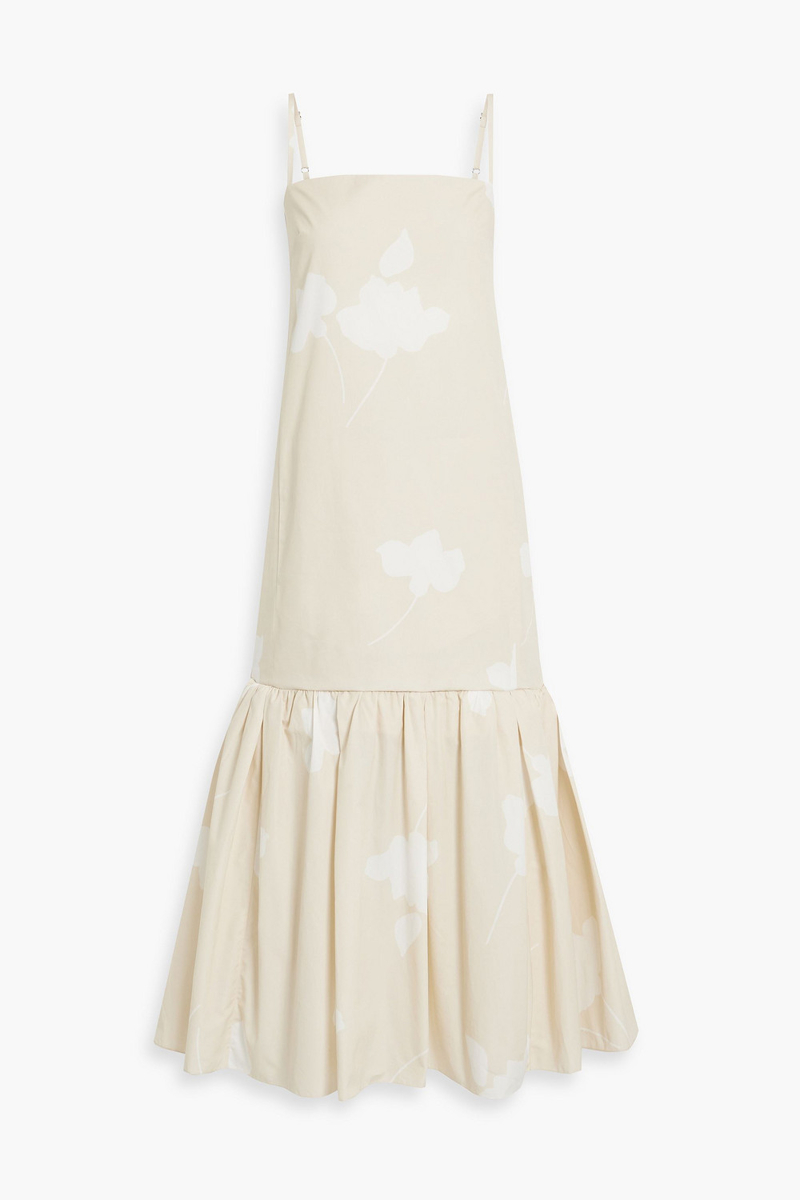Another Tomorrow - Flounce printed cotton-poplin midi dress - White - IT 38