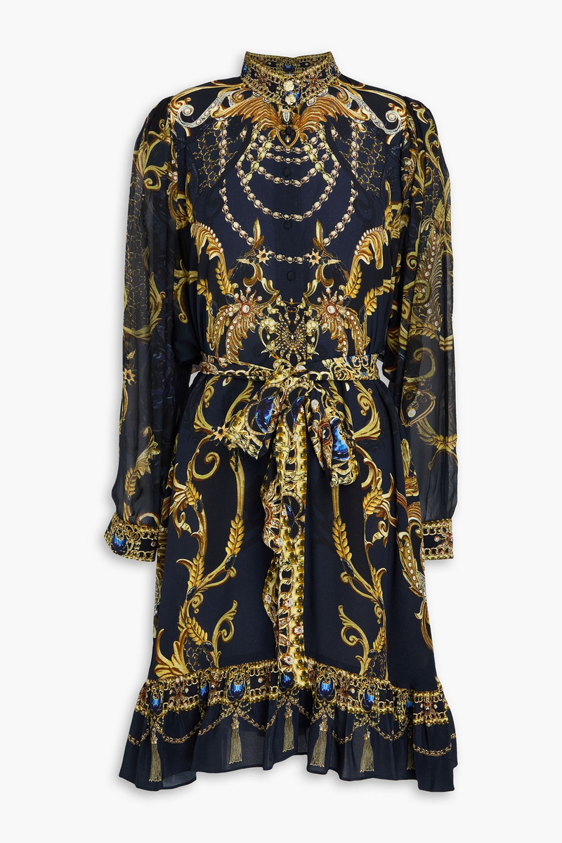 camilla - crystal-embellished printed silk crepe de chine shirt dress - black - xs