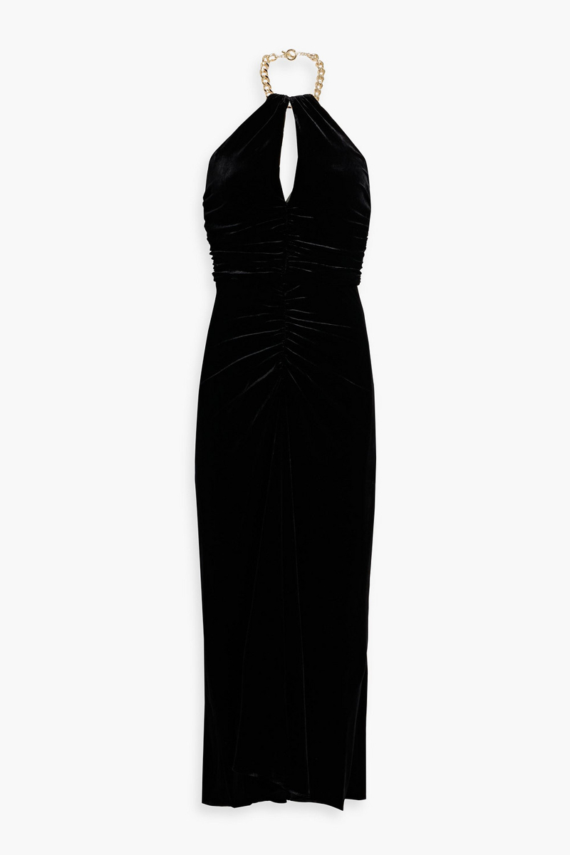 veronica beard - josette chain-embellished velvet halterneck midi dress - black - us 12