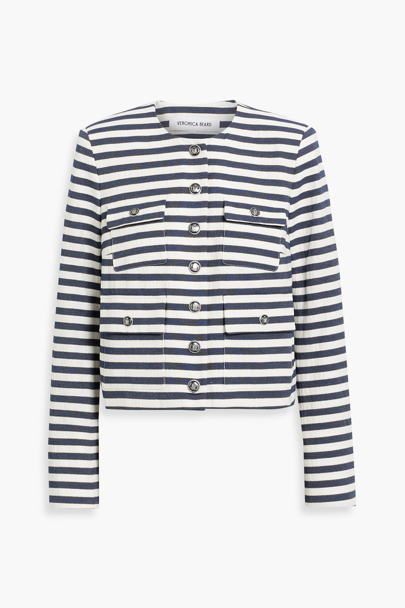 veronica beard - isa metallic striped woven jacket - blue - us 00