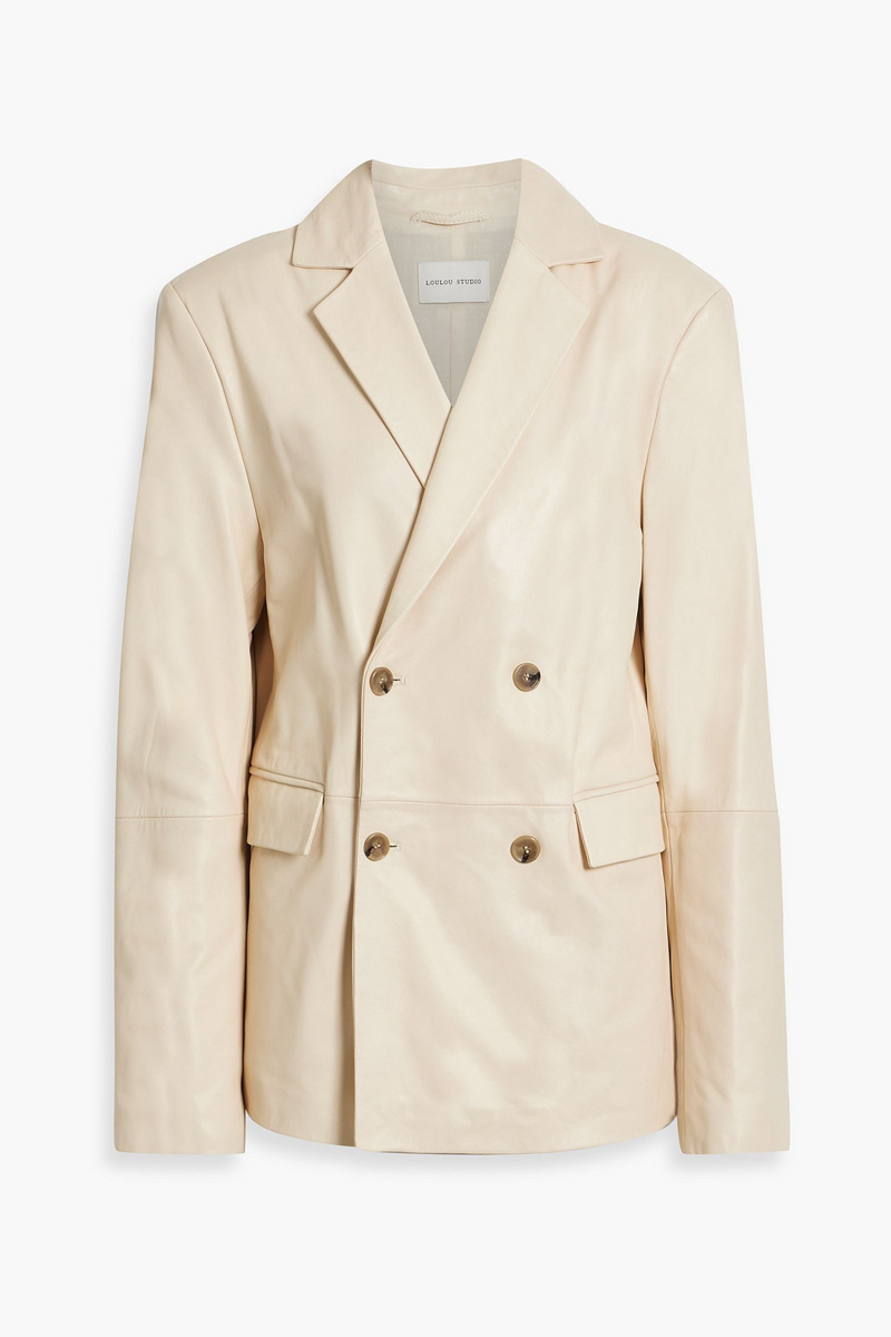 loulou studio - davao double-breasted leather blazer - white - m