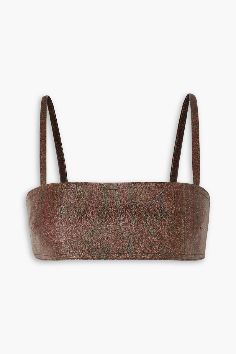 etro - appliquéd paisley-print faux leather bralette - brown - it 46