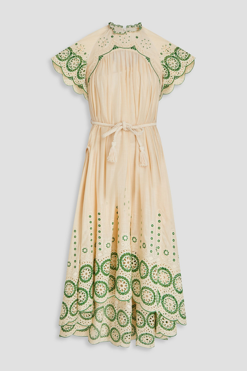 zimmermann - broderie anglaise cotton midi dress - white - 00