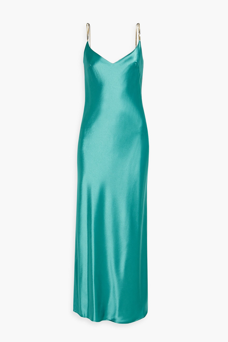 Galvan London - Chain-trimmed satin maxi slip dress - Blue - FR 40