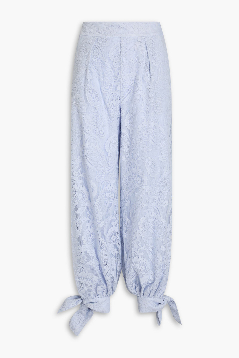 zimmermann - cotton-blend corded lace tapered pants - blue - 00