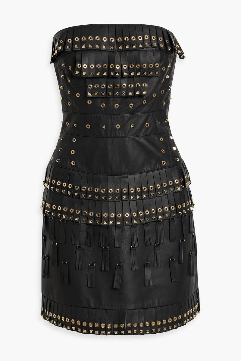 Zuhair Murad - Strapless embellished fringed leather mini dress - Black - FR 38