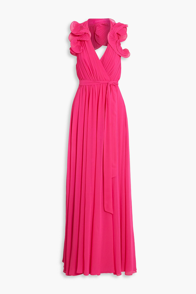 Badgley Mischka - Pleated chiffon halterneck maxi dress - Pink - US 10
