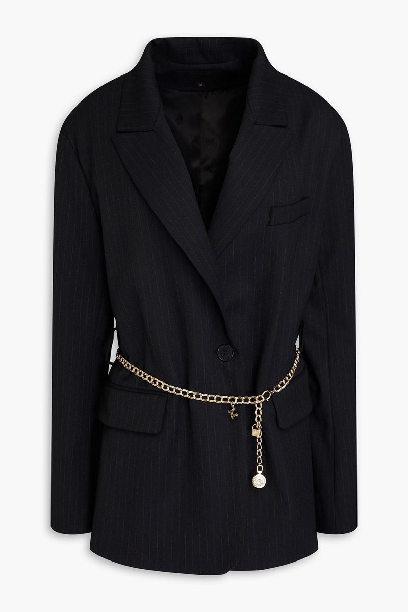 Maje - Belted pinstriped crepe blazer - Black - FR 42