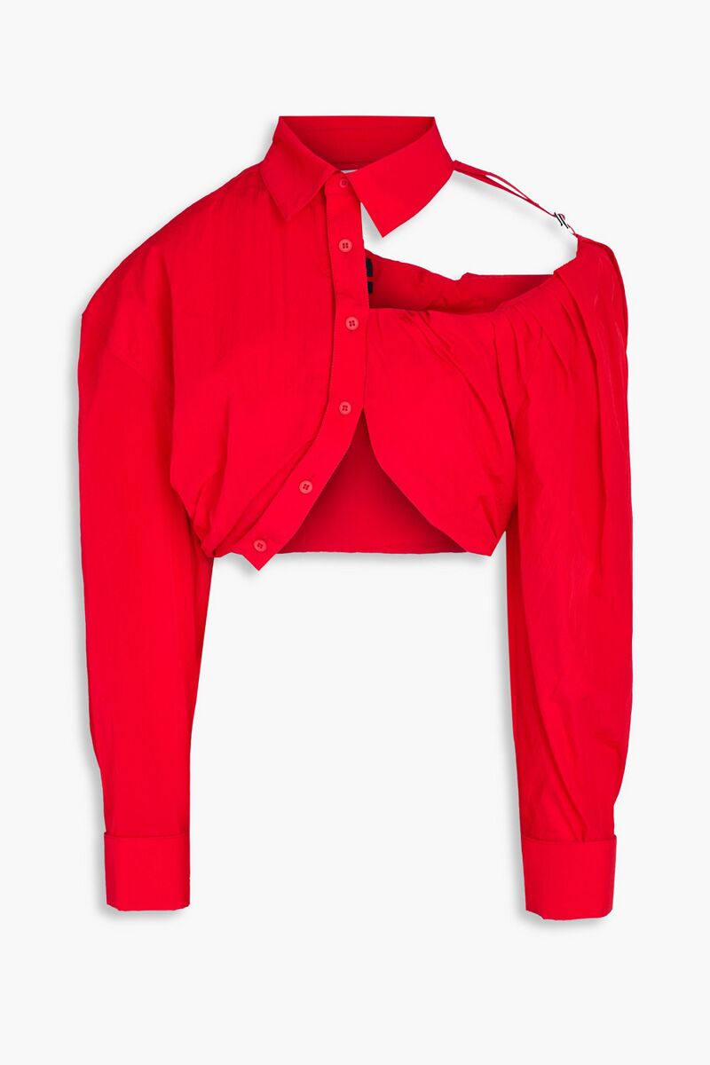 JACQUEMUS - Cropped cutout taffeta shirt - Red - FR 34