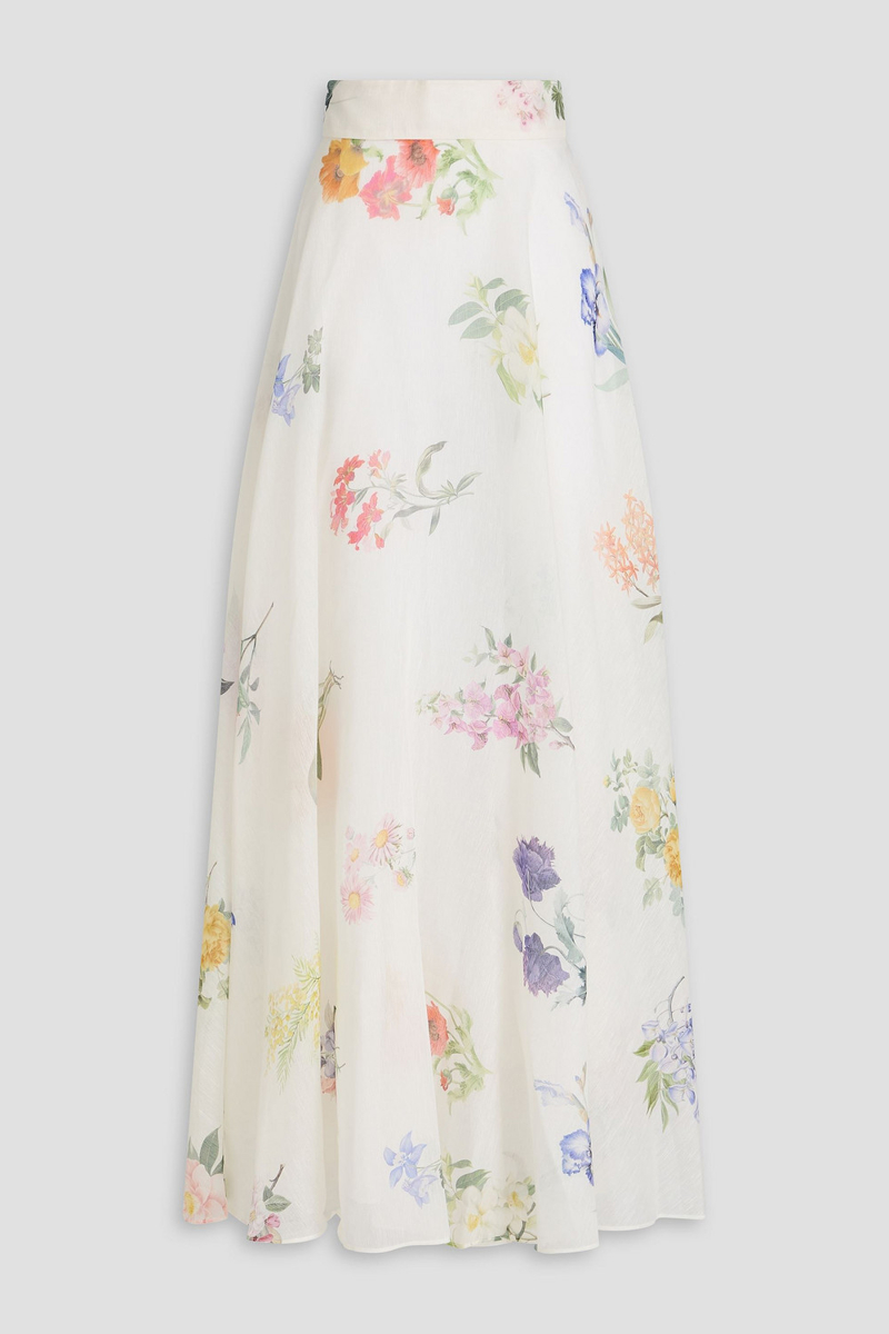 zimmermann - floral-print linen and silk-blend gauze maxi skirt - white - 0
