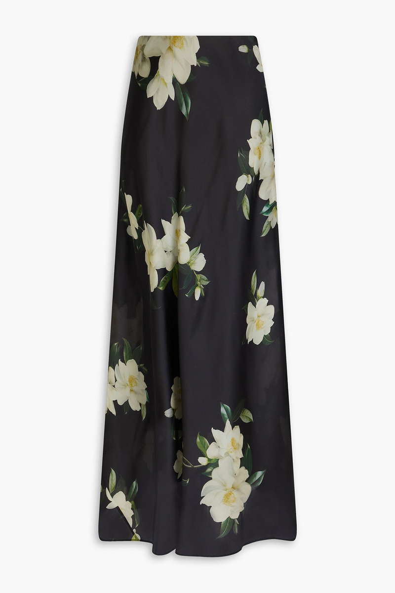 zimmermann - floral-print silk-organza maxi skirt - black - 00