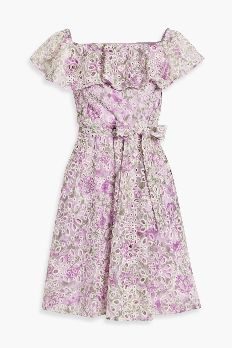 mikael aghal - ruffled floral-print broderie anglaise dress - purple - us 2