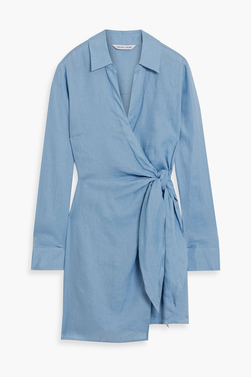 veronica beard - lavella linen mini wrap dress - blue - us 10