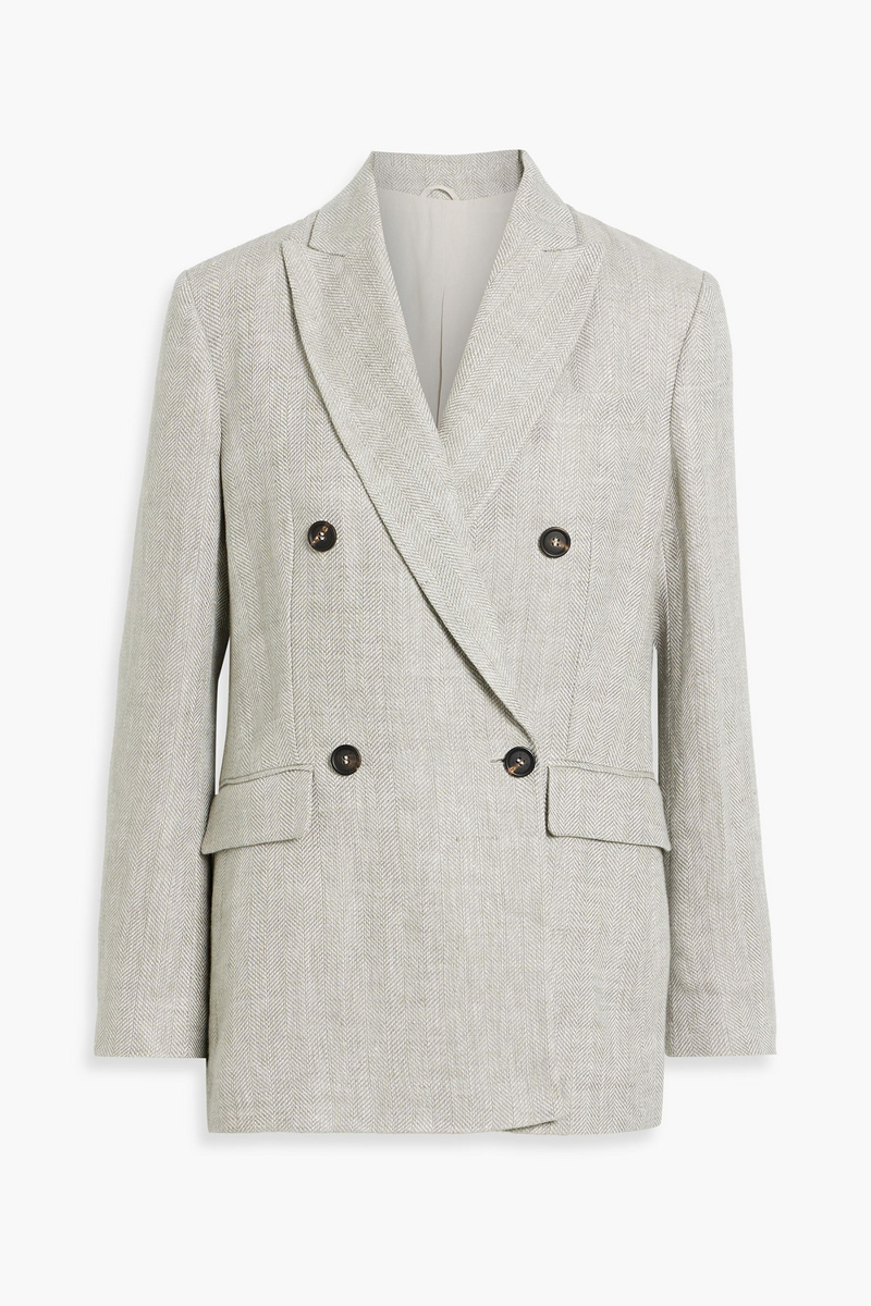 brunello cucinelli - double-breasted bead-embellished linen-jacquard blazer - gray - it 36