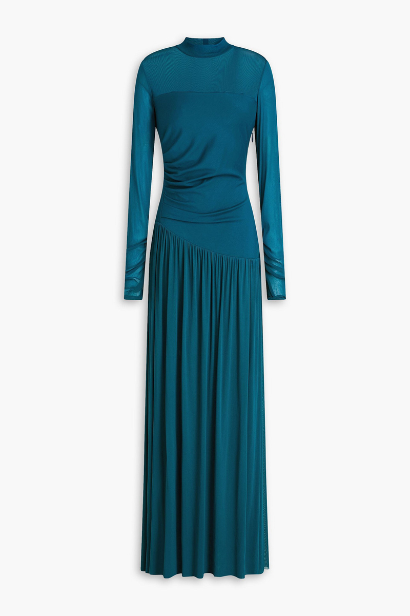 diane von furstenberg - kirstie mesh-paneled jersey maxi dress - blue - s