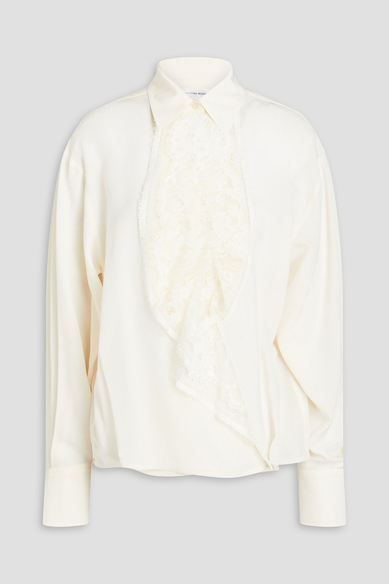 Victoria Beckham - Corded lace-paneled silk crepe de chine blouse - White - UK 6