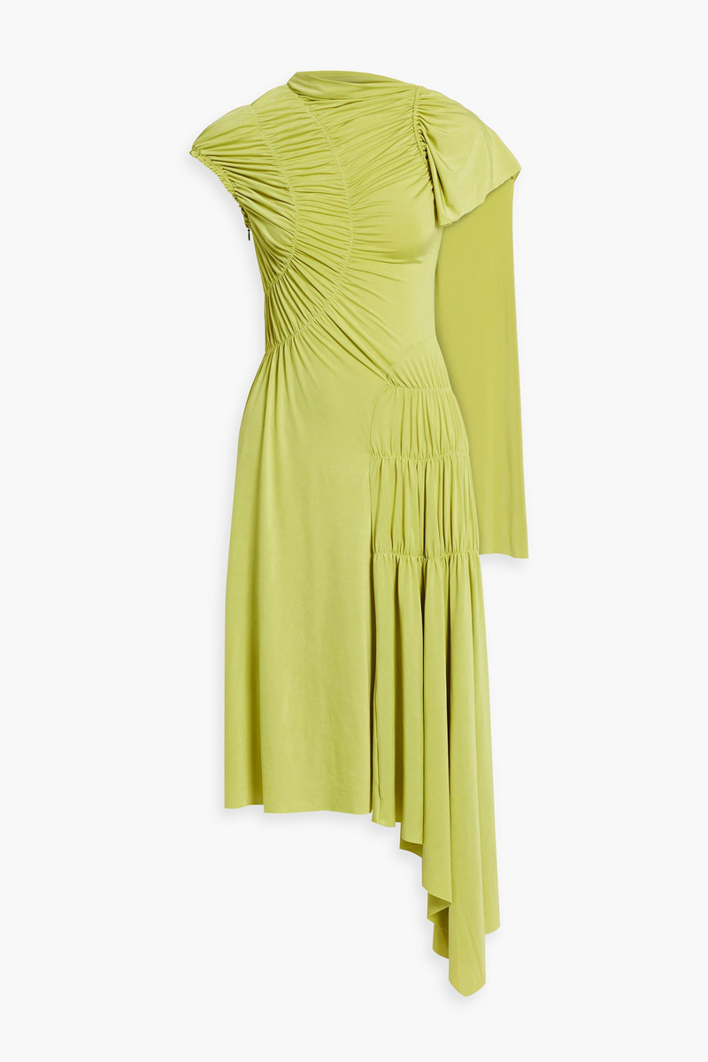 victoria beckham - asymmetric draped stretch-jersey midi dress - yellow - uk 8