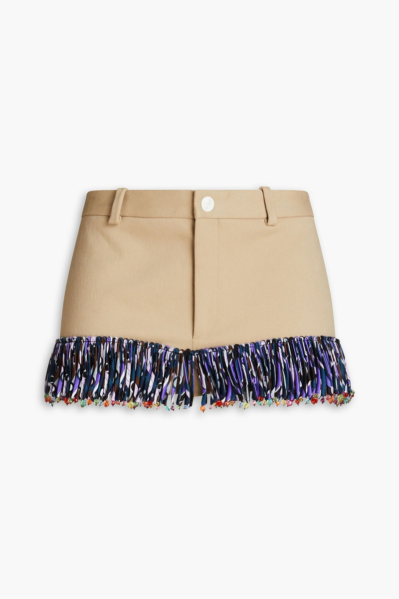 pucci - fringed cotton-blend twill shorts - neutral - it 42