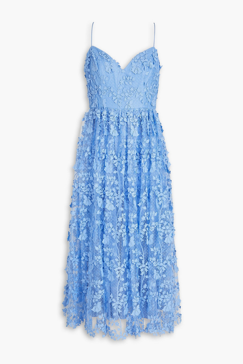 ML Monique Lhuillier - Gathered guipure lace midi dress - Blue - US 8