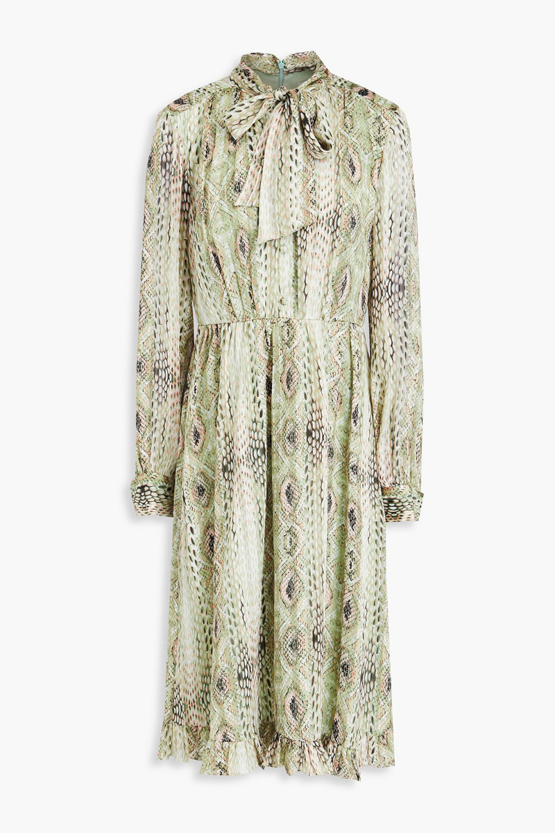 Mikael Aghal - Pussy-bow metallic snake-print jacquard dress - Green - US 10