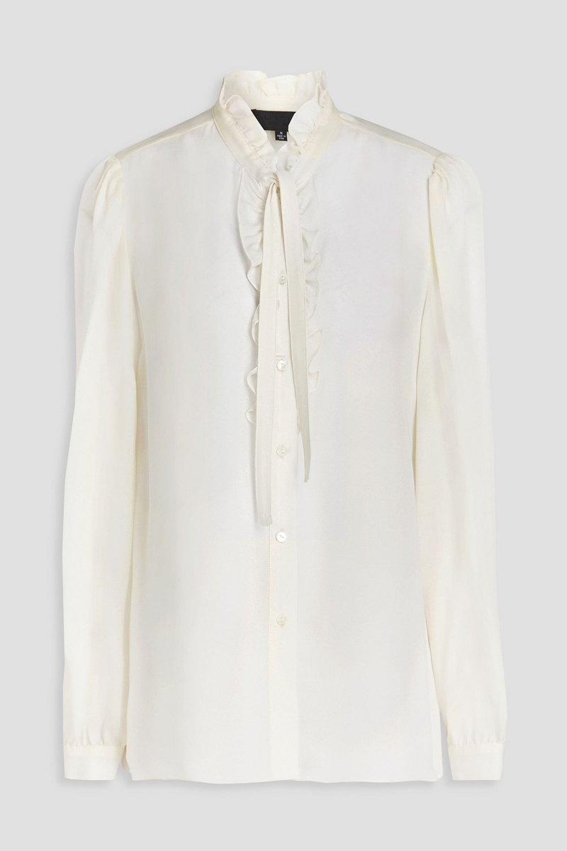 Nili Lotan - Pussy-bow ruffle-trimmed silk-chiffon shirt - White - XL