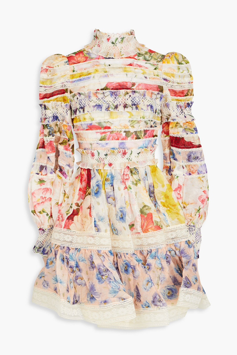 Zimmermann - Tiered pleated floral-print linen and silk-blend gauze mini dress - Red - 0