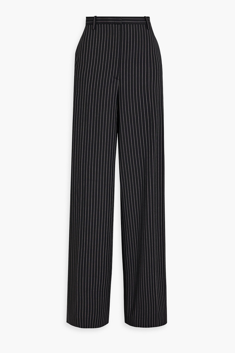 versace - pinstriped wool-blend twill wide-leg pants - black - it 42