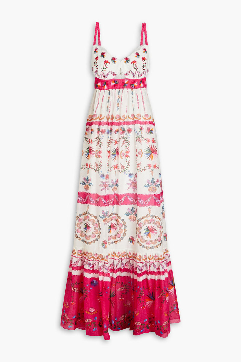 Saloni - Naki cutout printed linen maxi dress - Pink - UK 4