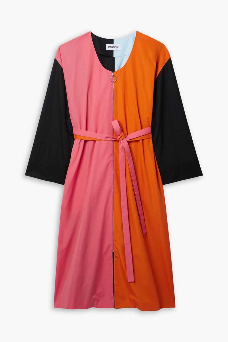 partow - Andy belted color-block cotton-poplin midi dress - Multicolor - US 0