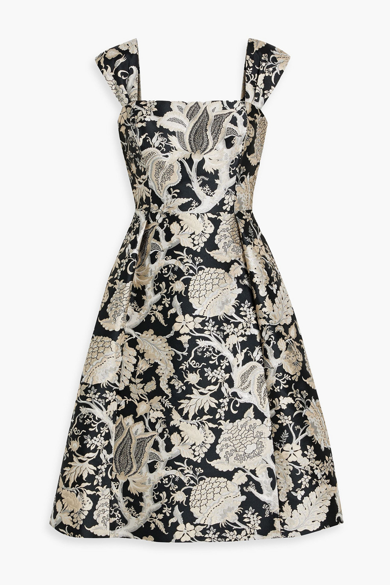 carolina herrera - metallic jacquard dress - black - us 6