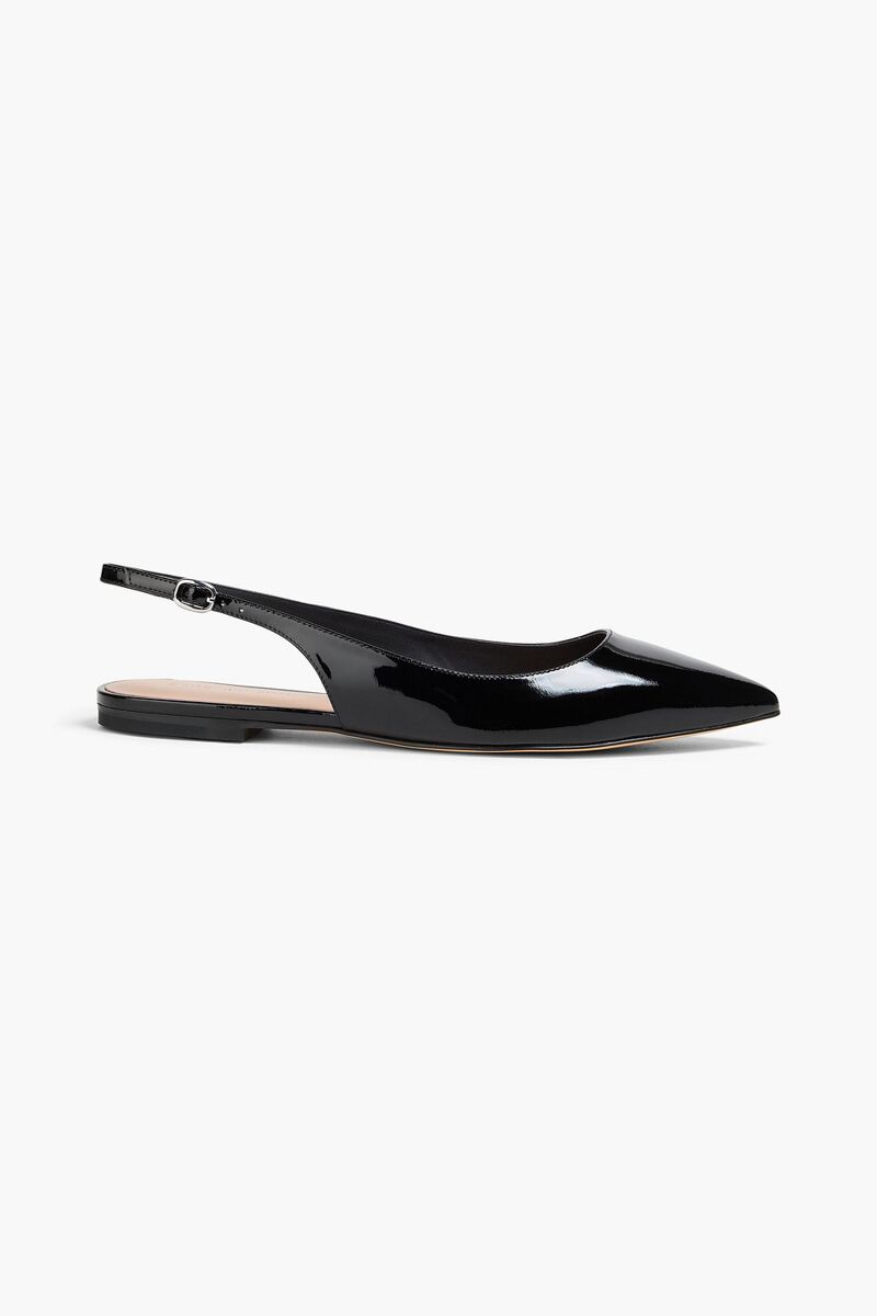 Stuart Weitzman - Mara patent-leather slingback point-toe flats - Black - EU 39.5